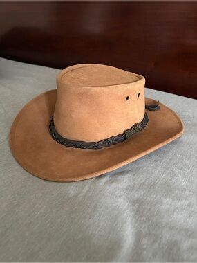 Driza-Bone Leather Suede Outback Cowboy Western Hat Tan Medium Gorpcore Unisex